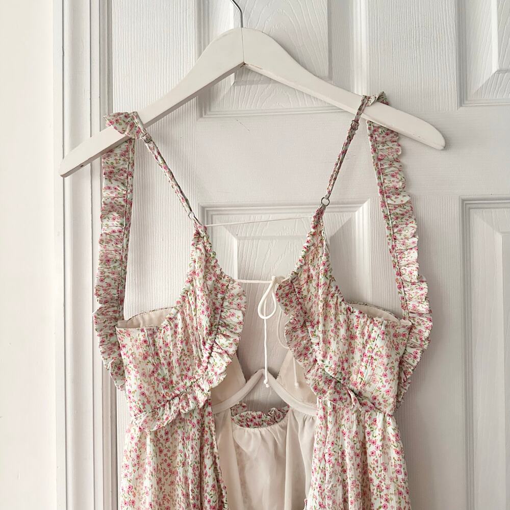 For Love & Lemons Colleen Ivory Red Floral Bustier Mini Babydoll Dress Medium - Picture 7 of 10